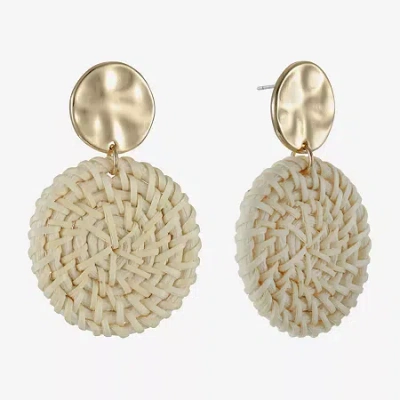 Liz Claiborne Gold Tone Hammered Raffia Womens Round Hypoallergenic Drop Earrings In White