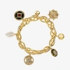 Liz Claiborne Gold Tone Nautical Womens Glass Simulated Pearl Charm Bracelet In Gold