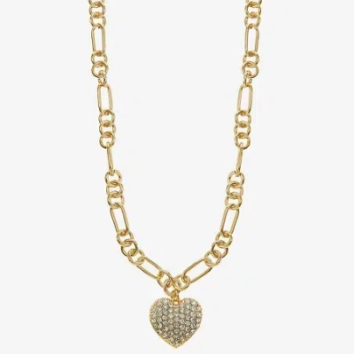 Liz Claiborne Gold Tone Pave Womens Glass Heart 28 Inch Pendant Necklace
