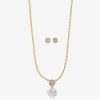 Liz Claiborne Gold Tone Pendant Necklace & Stud Earring Womens Simulated Pearl 2-pc. Jewelry Set In Gold