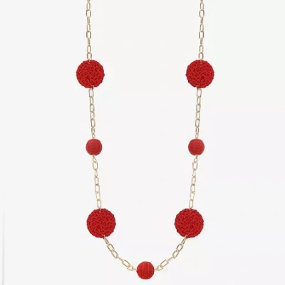 Liz Claiborne Gold Tone Raffia Womens 36 Inch Strand Necklace In Red