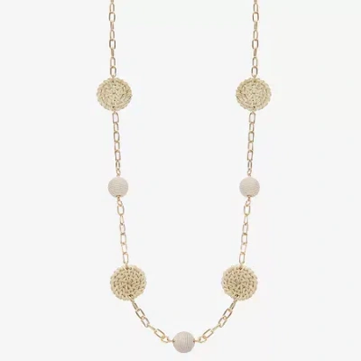Liz Claiborne Gold Tone Raffia Womens 36 Inch Strand Necklace