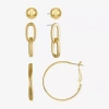 Liz Claiborne Gold Tone; Stud; Drop And Hoop Womens Hypoallergenic 3 Pair Earring Set In Gold