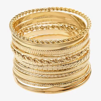 Liz Claiborne Gold-tone Textured Bangle Set In Yellow