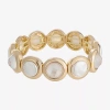Liz Claiborne Gold Tone Womens Simulated Pearl Stretch Bracelet In White