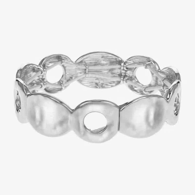 Liz Claiborne Hammered Disc Womens Stretch Bracelet In Silver