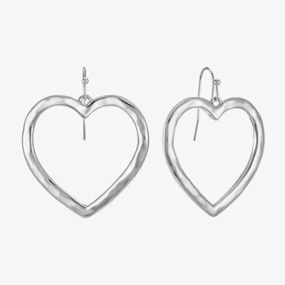 Liz Claiborne Hammered Open Womens Heart Drop Earrings In Silver