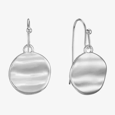 Liz Claiborne Hammered Womens Round Drop Earrings In Silver