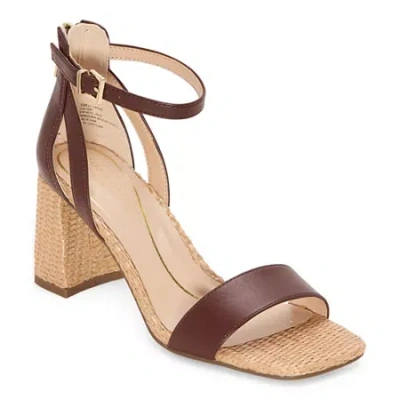 Liz Claiborne Harnie Womens Round Open Toe Block Heel Pumps In Brown