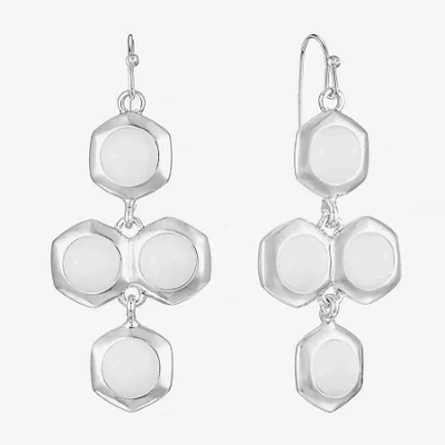 Liz Claiborne Hexagon Womens Chandelier Earrings In White