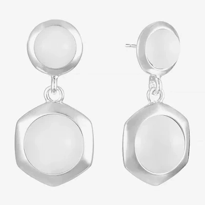 Liz Claiborne Hexagon Womens Hypoallergenic Drop Earrings In White