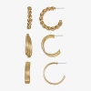 Liz Claiborne Hoop Twisted Womens Hypoallergenic 3 Pair Earring Set In Gold