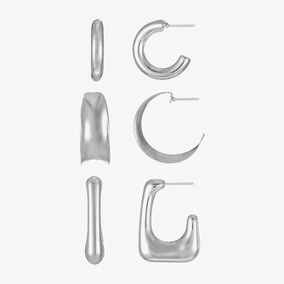 Liz Claiborne Hoop Womens Square Hypoallergenic 3 Pair Earring Set In Silver