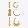 Liz Claiborne Hoop Womens Square Hypoallergenic 3 Pair Earring Set In Gold