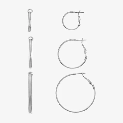 Liz Claiborne Hoop Womens Surgical Steel Hypoallergenic 3 Pair Earring Set In Metallic