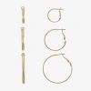 Liz Claiborne Hoop Womens Surgical Steel Hypoallergenic 3 Pair Earring Set In Gold