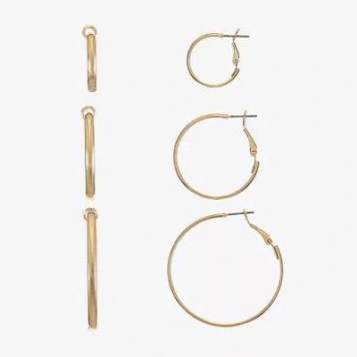 Liz Claiborne Hoop Womens Surgical Steel Hypoallergenic 3 Pair Earring Set In Gold