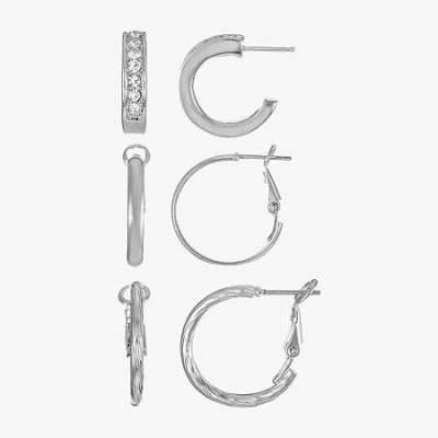 Liz Claiborne Huggie Hoop Womens Glass Hypoallergenic 3 Pair Earring Set In Metallic