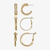 Liz Claiborne Huggie Hoop Womens Glass Hypoallergenic 3 Pair Earring Set In Gold