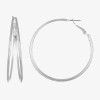 Liz Claiborne Large Wire Womens 48.3mm Hypoallergenic Hoop Earrings In Silver