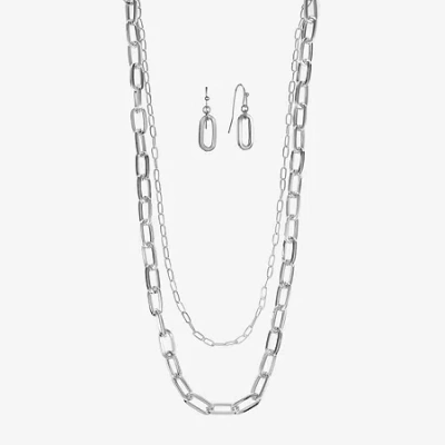 Liz Claiborne Layered Necklace And Drop Earring Womens 2-pc. Jewelry Set In Silver