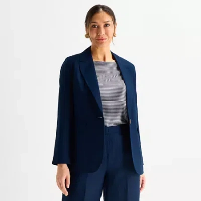 Liz Claiborne Linen Womens Classic Fit Blazer In Blue