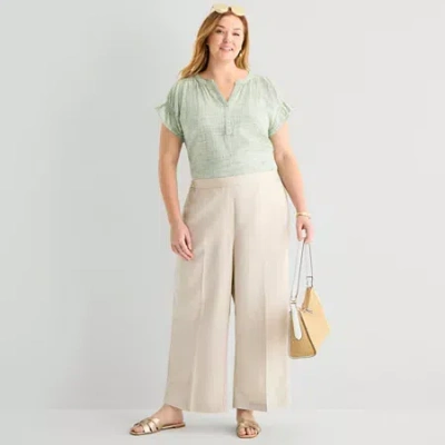 Liz Claiborne Linen Womens Plus Pull-on Pant In Neutral