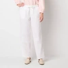 Liz Claiborne Linen Womens Tall Wide Leg Mid Rise Drawstring Pant In White