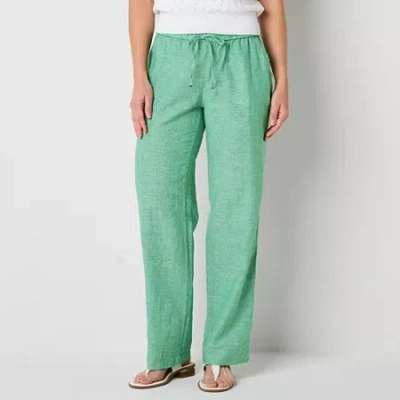 Liz Claiborne Linen Womens Wide Leg Mid Rise Drawstring Pant In Green