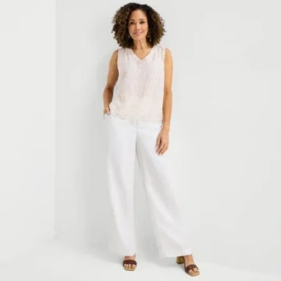 Liz Claiborne Linen Womens Wide Leg Mid Rise Pull-on Pant In White