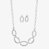 Liz Claiborne Link Frontal Collar Necklace & Drop Earring Womens Glass Hypoallergenic 2-pc. Jewelry Set In Metallic