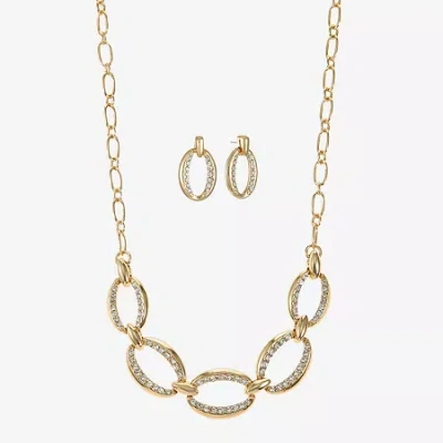 Liz Claiborne Link Frontal Collar Necklace & Drop Earring Womens Glass Hypoallergenic 2-pc. Jewelry Set In Gold