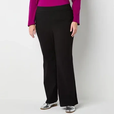 Liz Claiborne Lisa Womens Plus Flare Mid Rise Pull-on Pant In Black