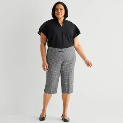 Liz Claiborne Lisa Womens Plus Stretch Fabric Straight Mid Rise Capri Pant In Gray