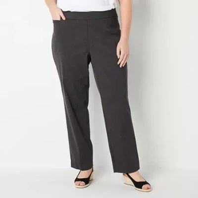 Liz Claiborne Lisa Womens Straight Mid Rise Pull-on Pant In Gray
