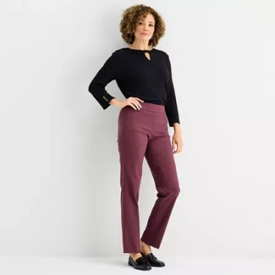 Liz Claiborne Lisa Womens Straight Mid Rise Pull-on Pant In Purple