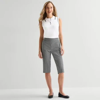 Liz Claiborne Lisa Womens Stretch Fabric Straight Mid Rise Capri Pant In Gray