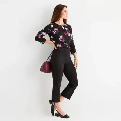 Liz Claiborne Lisa Womens Tall Flare Mid Rise Cropped Pant In Black