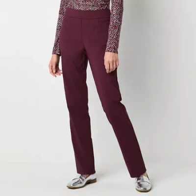 Liz Claiborne Lisa Womens Tall Straight Mid Rise Pull-on Pant In Purple
