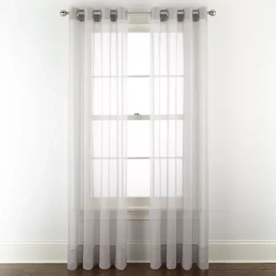 Liz Claiborne Lisette Grommet Top Sheer Single Curtain Panel In Gray