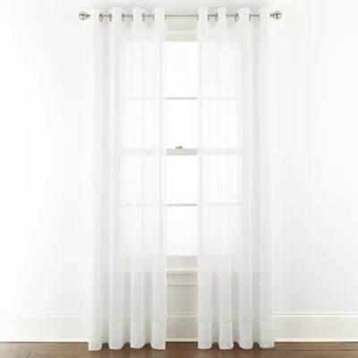 Liz Claiborne Lisette Grommet Top Sheer Single Curtain Panel In White