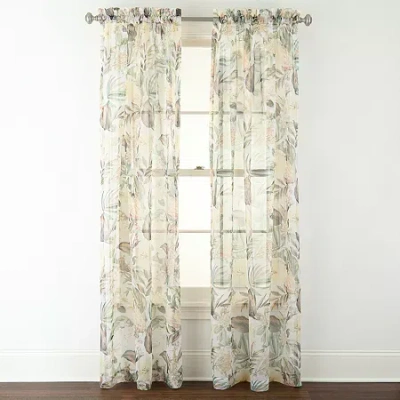 Liz Claiborne Lisette Printed Rod Pocket Sheer Single Curtain Panel In Neutral