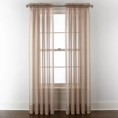 Liz Claiborne Lisette Rod Pocket Sheer Single Curtain Panel In Brown