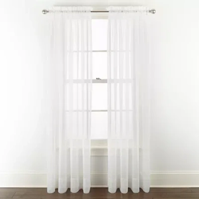 Liz Claiborne Lisette Rod Pocket Sheer Single Curtain Panel In White