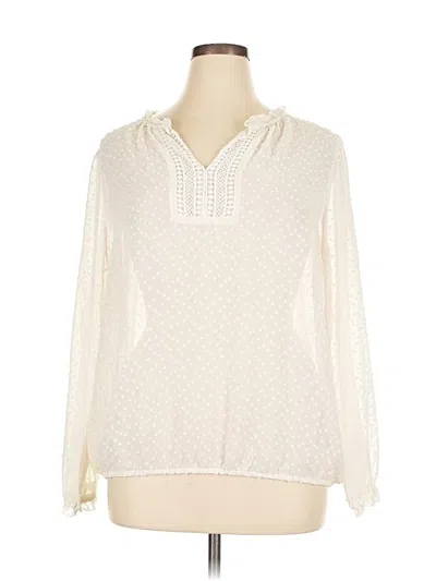 Pre-owned Liz Claiborne Long Sleeve Blouse In White
