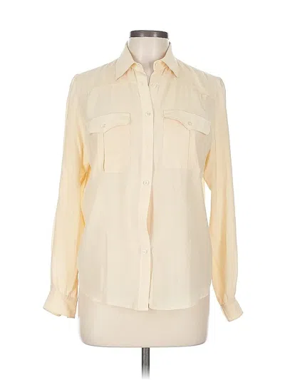 Pre-owned Liz Claiborne Long Sleeve Silk Top Ivory Collared Neckline Tops In White