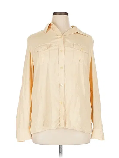 Pre-owned Liz Claiborne Long Sleeve Silk Top Ivory Color Block Pattern Collared Neckline Tops In White