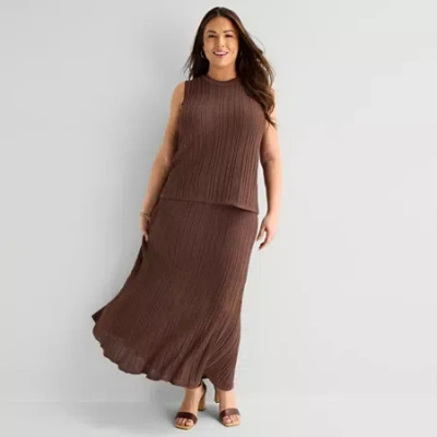 Liz Claiborne Lurex Womens Plus Midi A-line Skirt In Brown