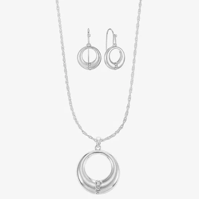Liz Claiborne Open Circle Pendant Necklace & Drop Earring Womens Glass 2-pc. Jewelry Set In Silver