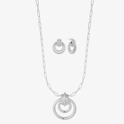 Liz Claiborne Orbital Pendant Necklace & Drop Earring Womens Hypoallergenic 2-pc. Jewelry Set In Silver